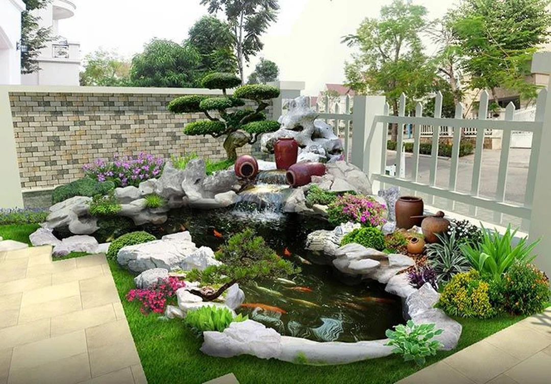 bể cá koi mini ngoài trời có chi phí thi công và cảnh quan