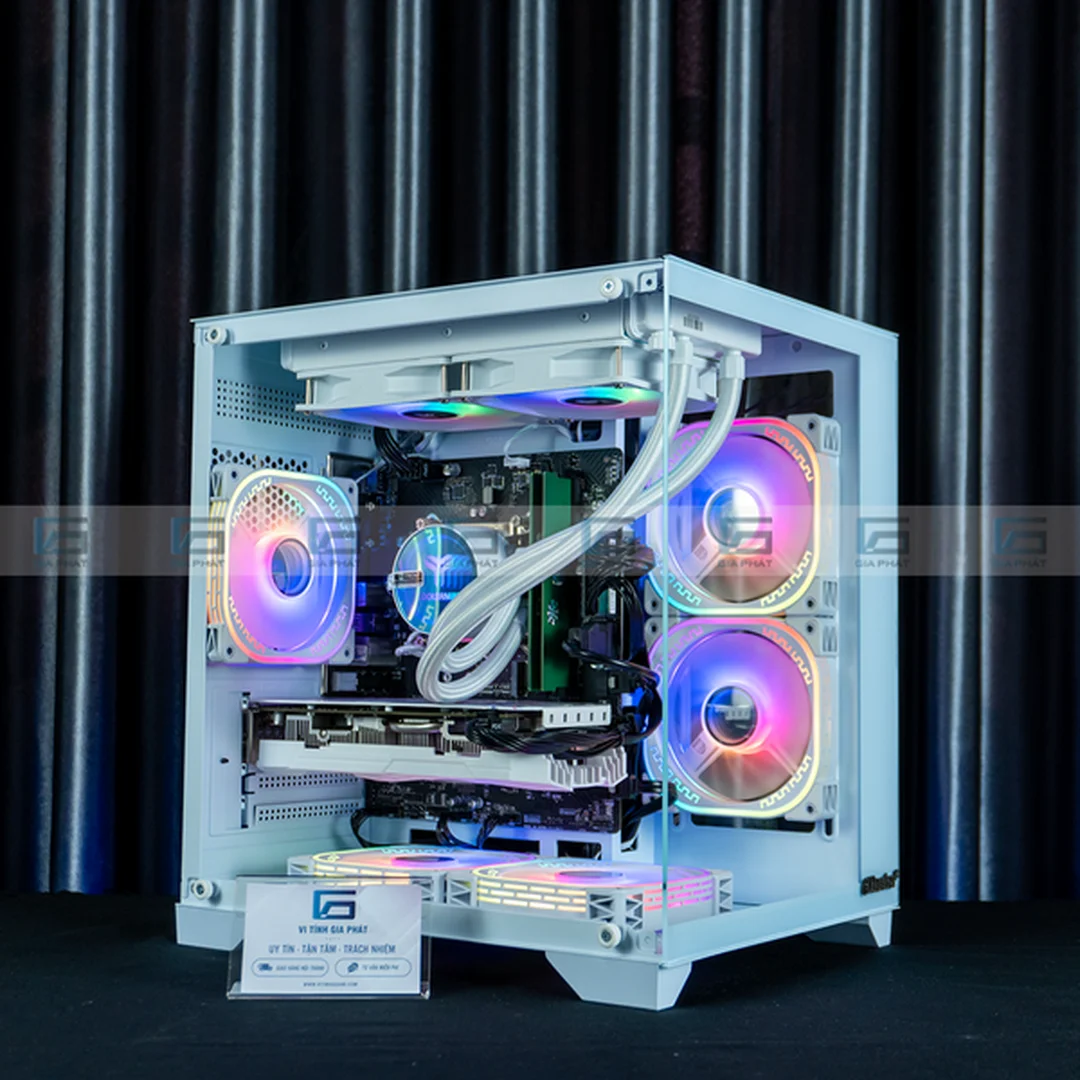 case bể cá màu trắng dạng panoramic cho góc setup