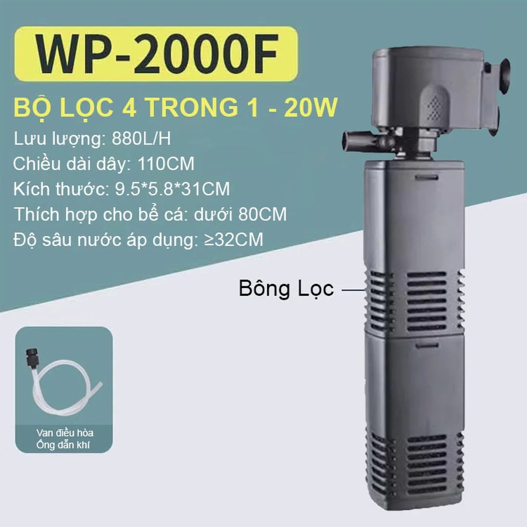 Máy lọc WP-2000 dùng cho hồ cá cảnh cần chọn đúng công suất