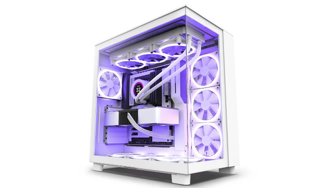 PC bể cá màu trắng với kính cường lực và hệ thống quạt RGB